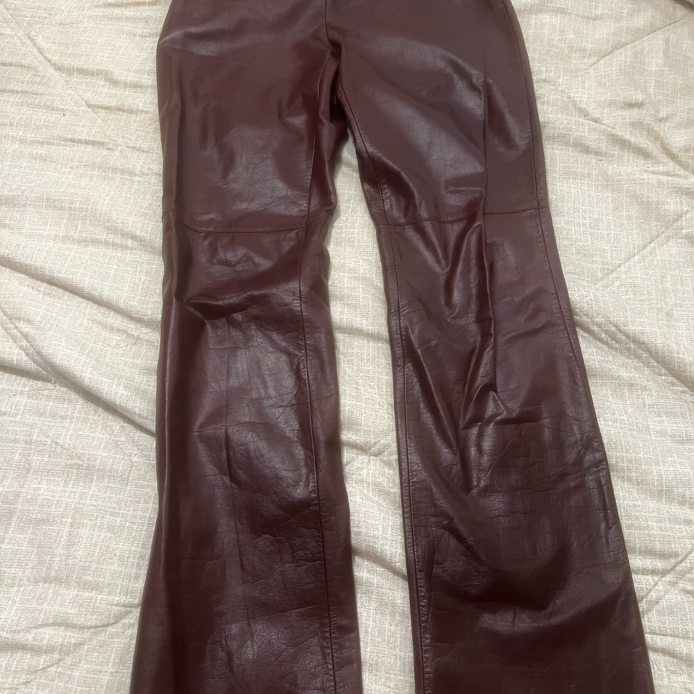 Kenneth Cole Deep Burgundy Genuine Leather  Straight Leg Pants